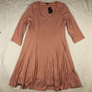 NEW Torrid Womens 2 18/20 2X Pink Long Sleeve Hacci Skater Dress Ribbed NWT $65